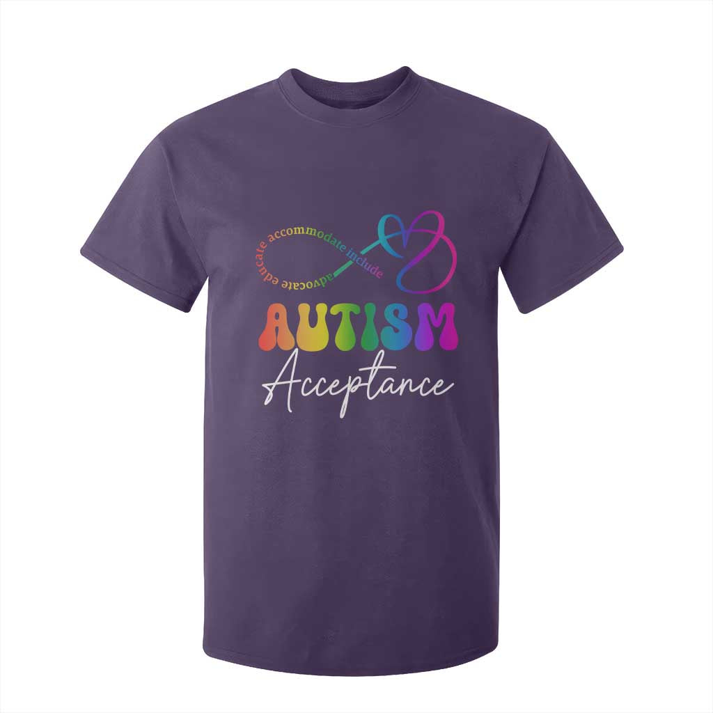 Autism Acceptance T Shirt For Kid Advocate Educate Accomodate Include Rainbow Infinity Symbol TS02 Purple Print Your Wear