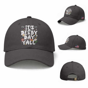 It's Derby Day Y'All Baseball Cap Retro Groovy KY Horse Racing TS02 Baseball Cap Universal Fit Dark Gray Print Your Wear