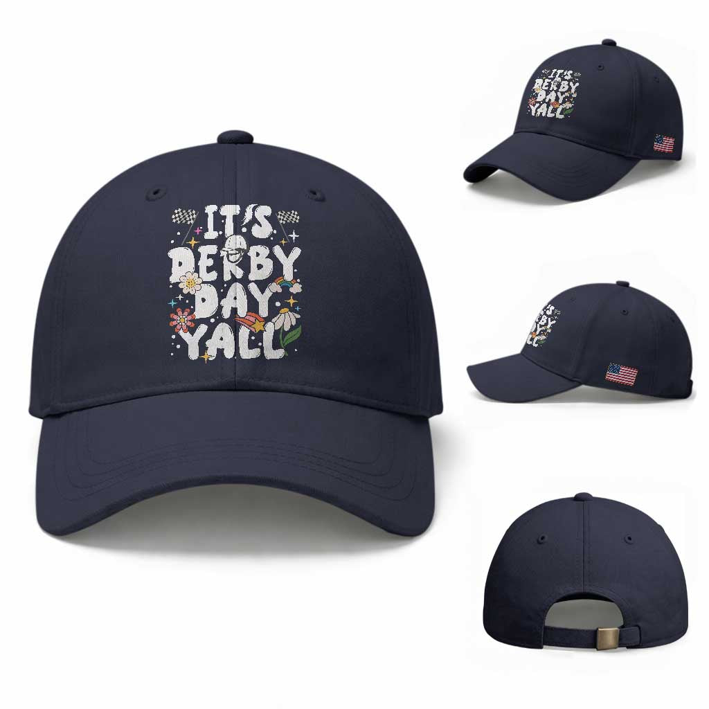 It's Derby Day Y'All Baseball Cap Retro Groovy KY Horse Racing TS02 Baseball Cap Universal Fit Navy Print Your Wear