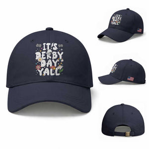 It's Derby Day Y'All Baseball Cap Retro Groovy KY Horse Racing TS02 Baseball Cap Universal Fit Navy Print Your Wear