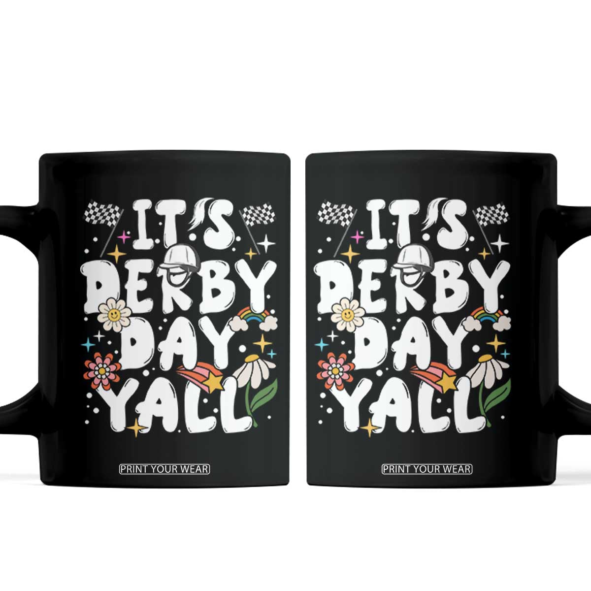 It's Derby Day Y'All Coffee Mug Retro Groovy KY Horse Racing TS02 Black Print Your Wear