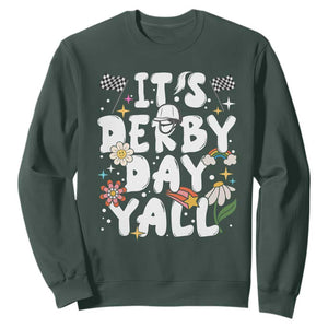 It's Derby Day Y'All Sweatshirt Retro Groovy KY Horse Racing TS02 Dark Forest Green Print Your Wear