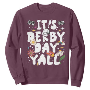 It's Derby Day Y'All Sweatshirt Retro Groovy KY Horse Racing TS02 Maroon Print Your Wear