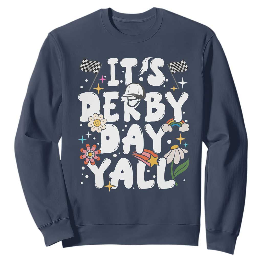 It's Derby Day Y'All Sweatshirt Retro Groovy KY Horse Racing TS02 Navy Print Your Wear
