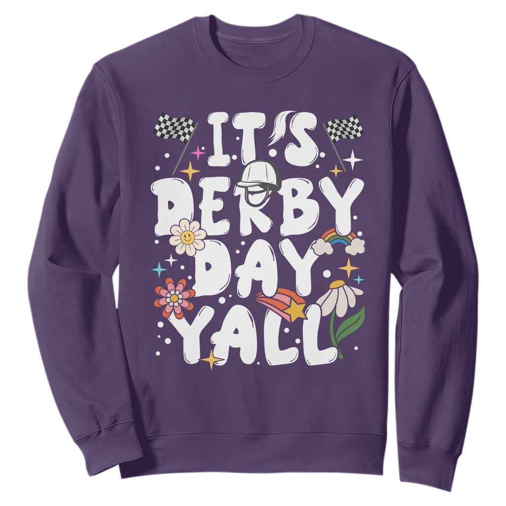 It's Derby Day Y'All Sweatshirt Retro Groovy KY Horse Racing TS02 Purple Print Your Wear