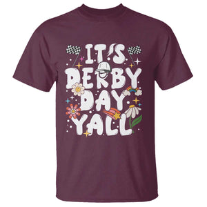 It's Derby Day Y'All T Shirt Retro Groovy KY Horse Racing TS02 Maroon Print Your Wear