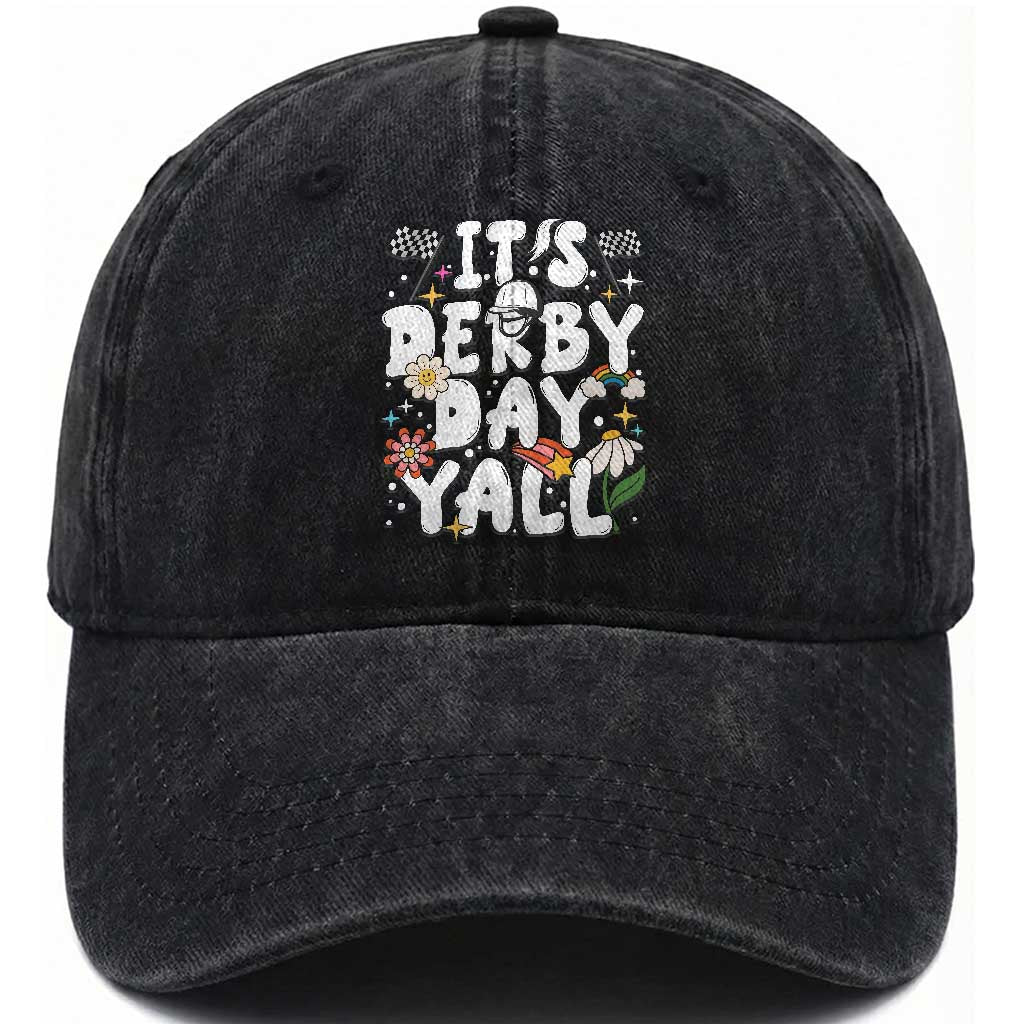 It's Derby Day Y'All Washed Cotton Baseball Cap Retro Groovy KY Horse Racing TS02 Print Your Wear