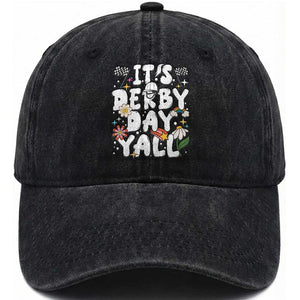 It's Derby Day Y'All Washed Cotton Baseball Cap Retro Groovy KY Horse Racing TS02 Print Your Wear