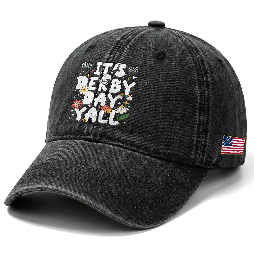 It's Derby Day Y'All Washed Cotton Baseball Cap Retro Groovy KY Horse Racing TS02 Print Your Wear
