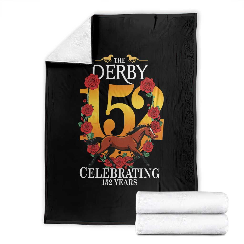 Celebrating 152 Years Horse Racing Anniversary Horseshoe Graphic Throw Blanket Elegant Run Lucky Charm Floral 152nd Anniversary TS02 Black Print Your Wear
