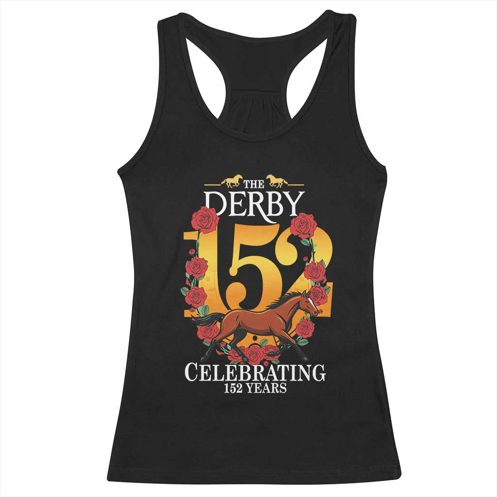 Celebrating 152 Years Horse Racing Anniversary Horseshoe Graphic Racerback Tank Top Elegant Run Lucky Charm Floral 152nd Anniversary TS02 Black Print Your Wear