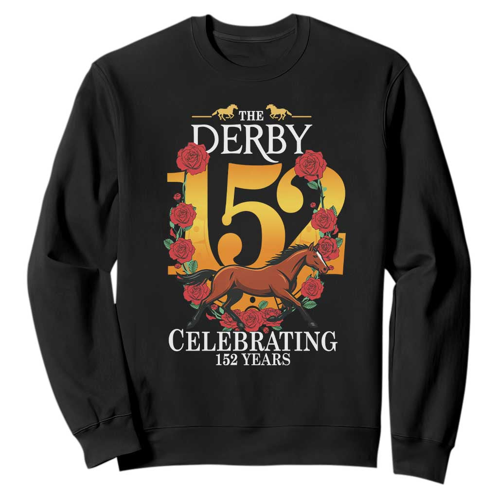 Celebrating 152 Years Horse Racing Anniversary Horseshoe Graphic Sweatshirt Elegant Run Lucky Charm Floral 152nd Anniversary TS02 Black Print Your Wear