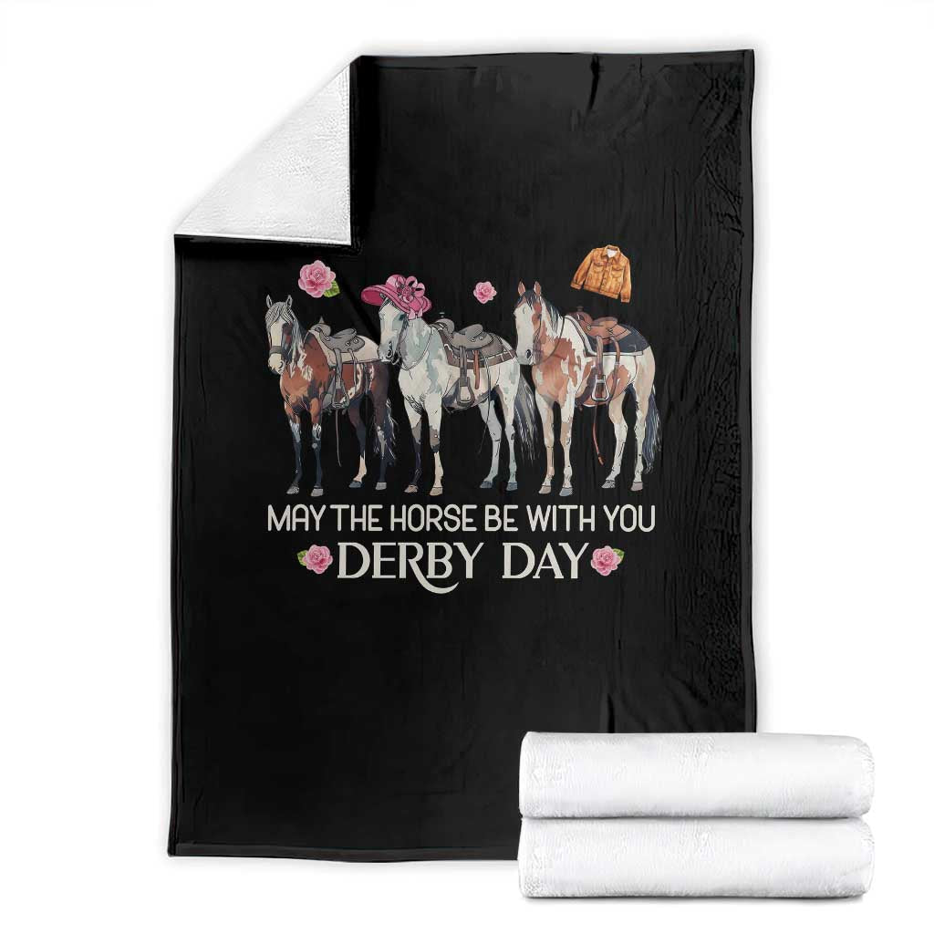 May The Horse Be With You Derby Day 2026 Throw Blanket Funny Horse Racing Triple Horse Equestrian Graphic TS02 Black Print Your Wear