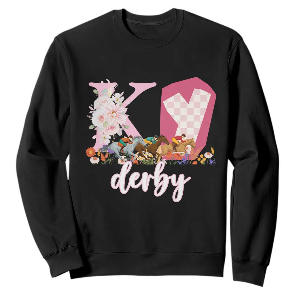 Retro Floral KY Horse Racing Graphic Sweatshirt Pink Gingham Southern Belle Derby Day Aesthetic TS02 Black Print Your Wear