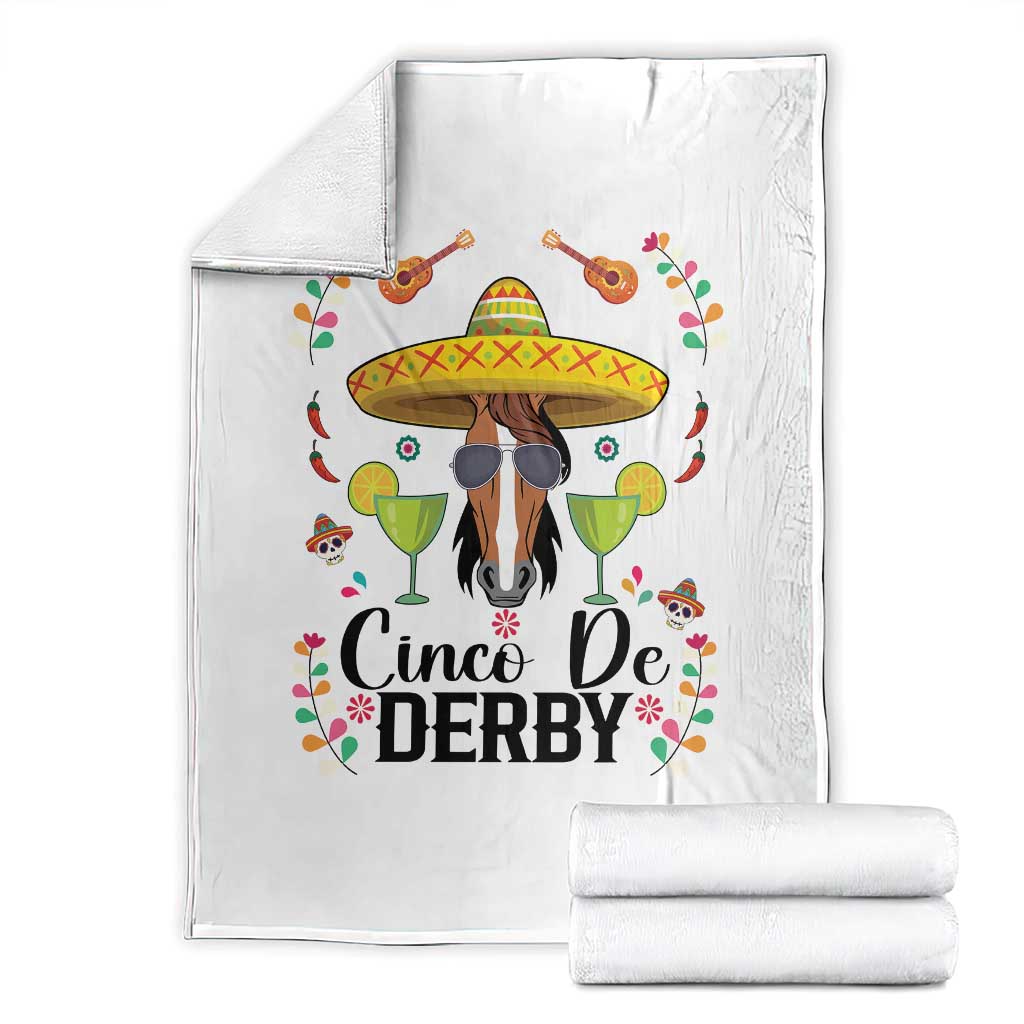 Cinco De Derby Funny Horse Racing Fiesta Throw Blanket Mexican Sombrero and Margarita Horse Lover TS02 White Print Your Wear