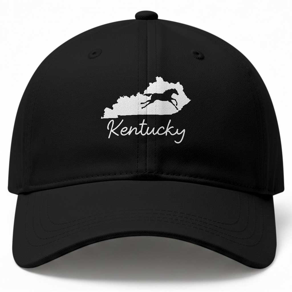 Kentucky State Map with Racing Horse Baseball Cap Bluegrass State Pride Equestrian TS02 Print Your Wear