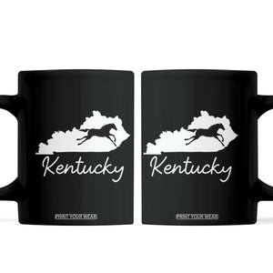 Kentucky State Map with Racing Horse Coffee Mug Bluegrass State Pride Equestrian TS02 Black Print Your Wear