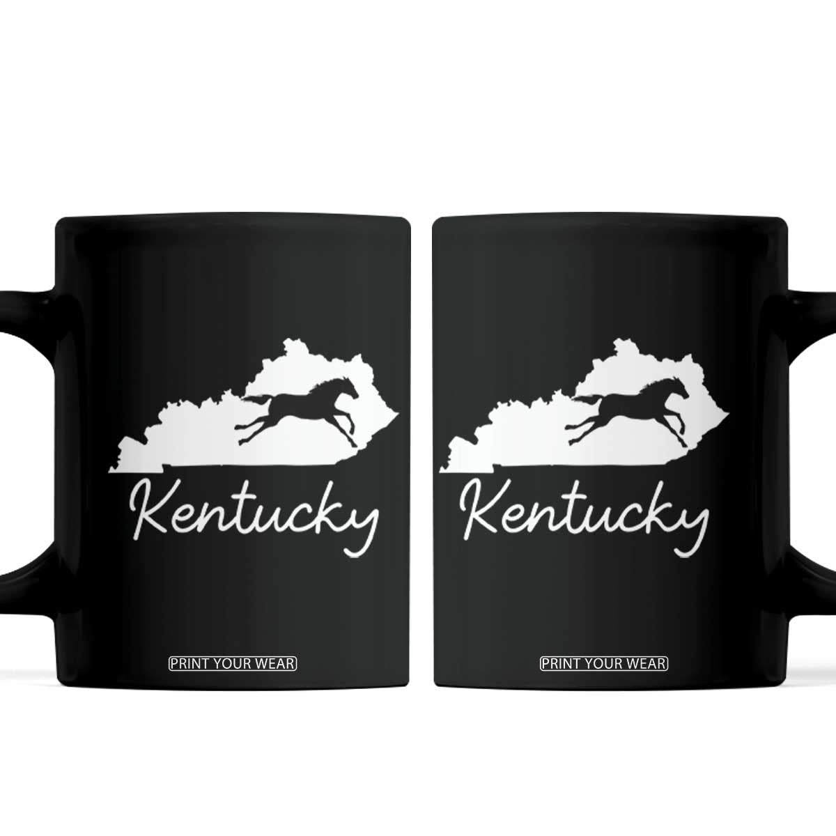 Kentucky State Map with Racing Horse Coffee Mug Bluegrass State Pride Equestrian TS02 Black Print Your Wear