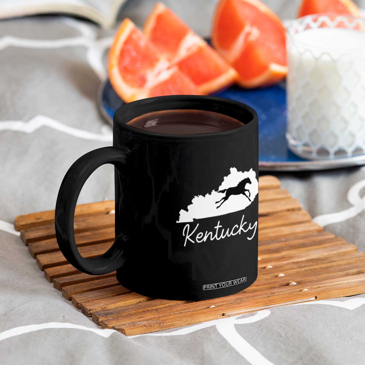 Kentucky State Map with Racing Horse Coffee Mug Bluegrass State Pride Equestrian TS02 Print Your Wear