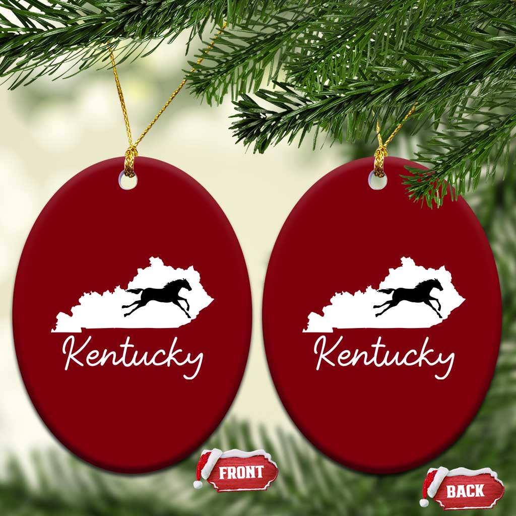 Kentucky State Map with Racing Horse Ceramic Ornament Bluegrass State Pride Equestrian TS02 Print Your Wear