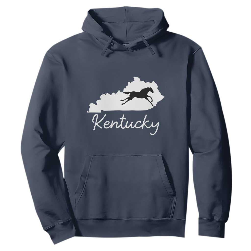 Kentucky State Map with Racing Horse Hoodie Bluegrass State Pride Equestrian TS02 Navy Print Your Wear