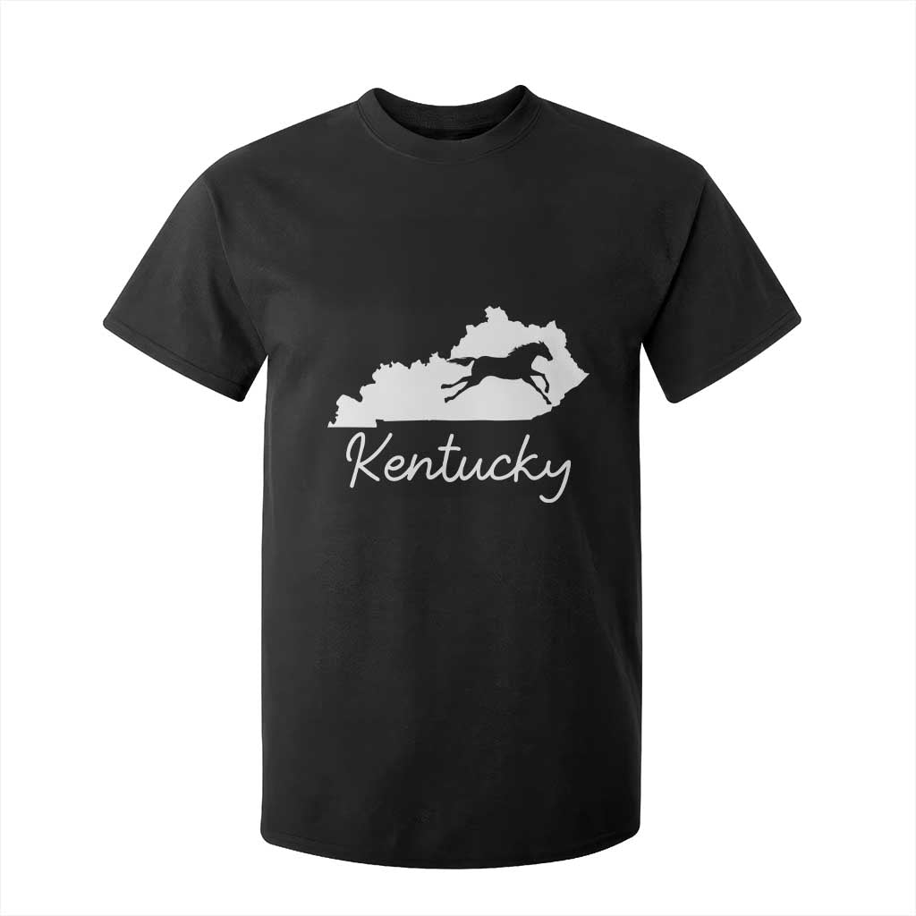 Kentucky State Map with Racing Horse T Shirt For Kid Bluegrass State Pride Equestrian TS02 Black Print Your Wear