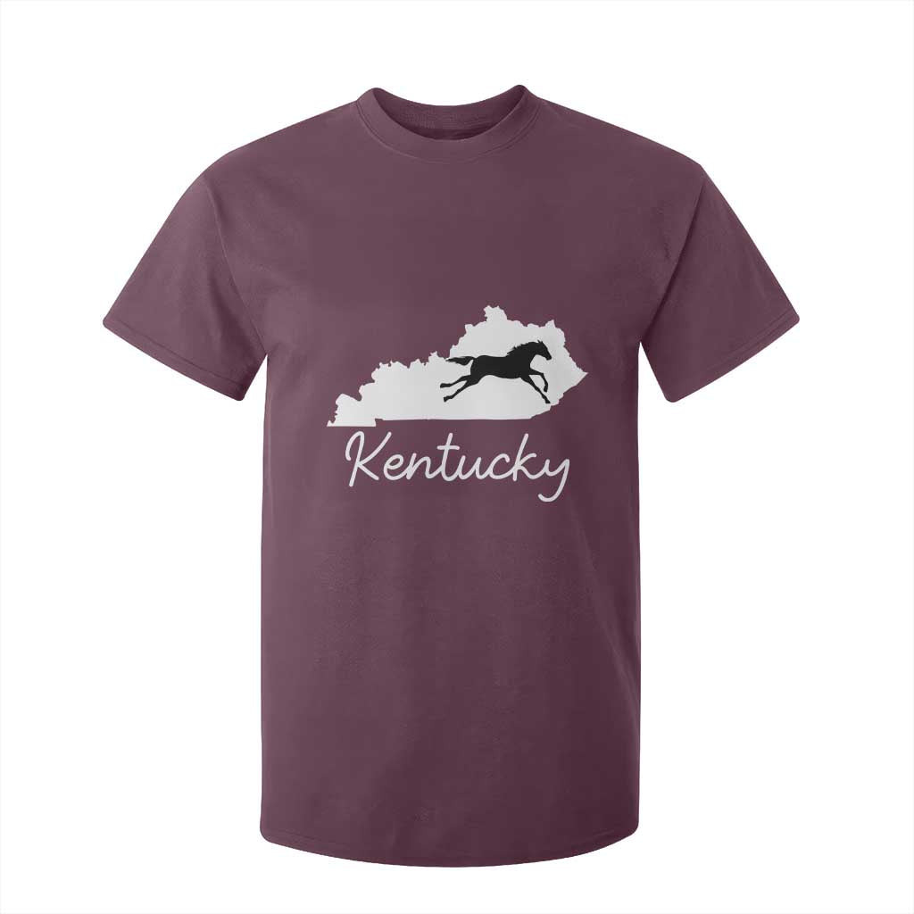 Kentucky State Map with Racing Horse T Shirt For Kid Bluegrass State Pride Equestrian TS02 Maroon Print Your Wear