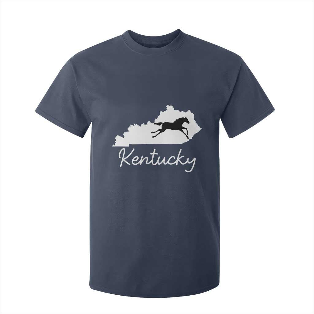 Kentucky State Map with Racing Horse T Shirt For Kid Bluegrass State Pride Equestrian TS02 Navy Print Your Wear