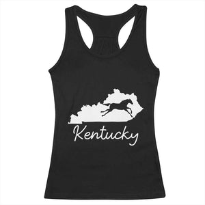 Kentucky State Map with Racing Horse Racerback Tank Top Bluegrass State Pride Equestrian TS02 Black Print Your Wear