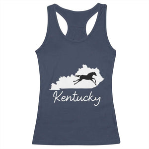 Kentucky State Map with Racing Horse Racerback Tank Top Bluegrass State Pride Equestrian TS02 Navy Print Your Wear