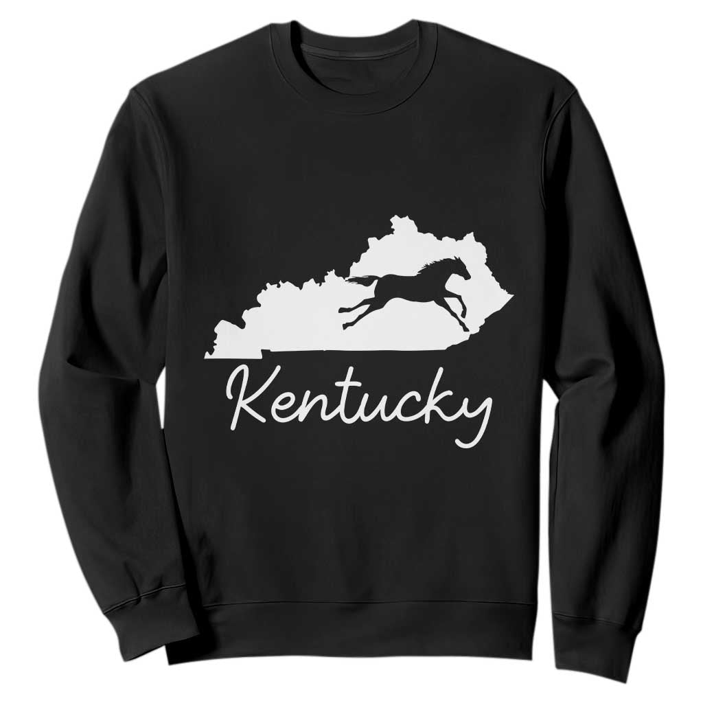 Kentucky State Map with Racing Horse Sweatshirt Bluegrass State Pride Equestrian TS02 Black Print Your Wear