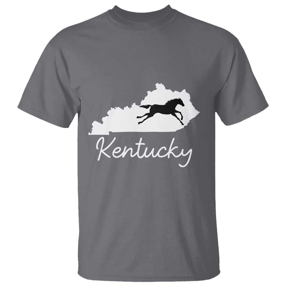 Kentucky State Map with Racing Horse T Shirt Bluegrass State Pride Equestrian TS02 Charcoal Print Your Wear