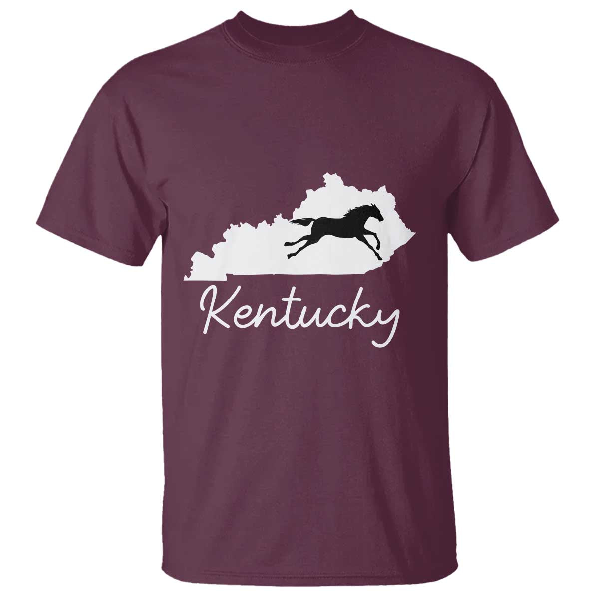 Kentucky State Map with Racing Horse T Shirt Bluegrass State Pride Equestrian TS02 Maroon Print Your Wear