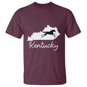 Kentucky State Map with Racing Horse T Shirt Bluegrass State Pride Equestrian TS02 Maroon Print Your Wear