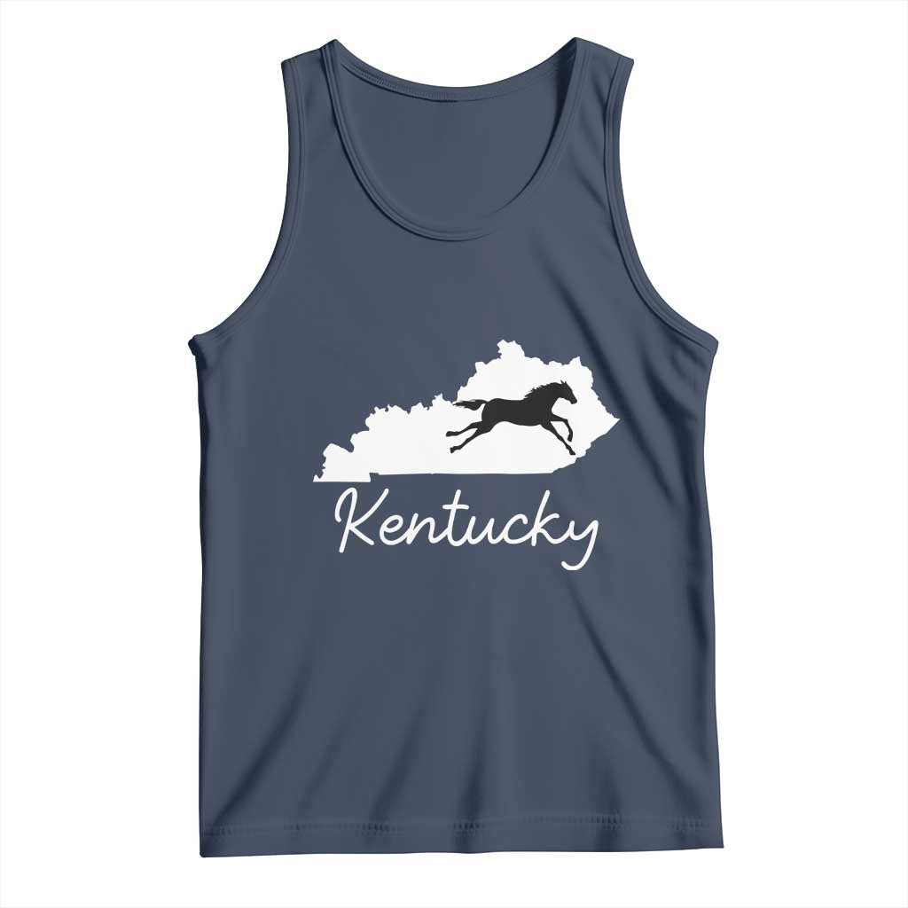 Kentucky State Map with Racing Horse Tank Top Bluegrass State Pride Equestrian TS02 Navy Print Your Wear