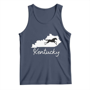 Kentucky State Map with Racing Horse Tank Top Bluegrass State Pride Equestrian TS02 Navy Print Your Wear