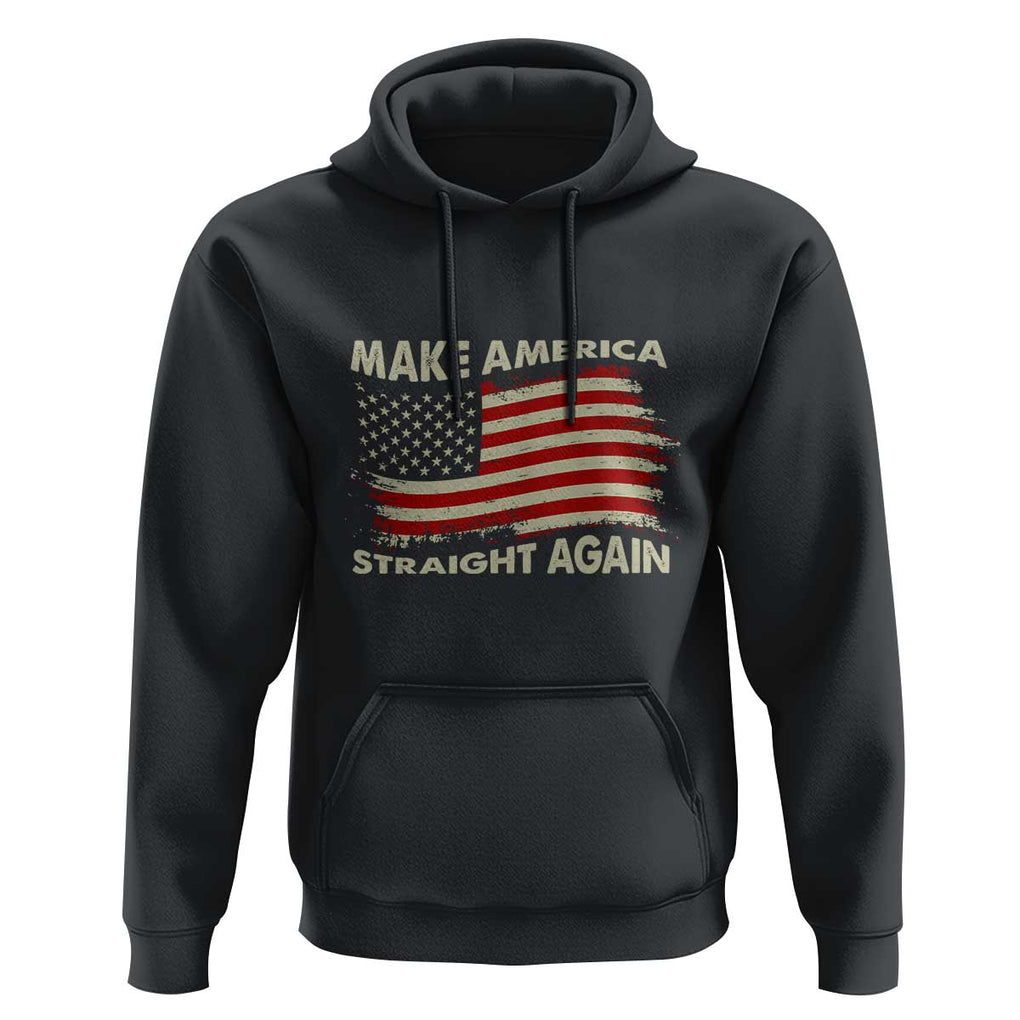 Funny MASA Hoodie Make America Straight Again American Flag Retro Groovy TS02 Black Print Your Wear