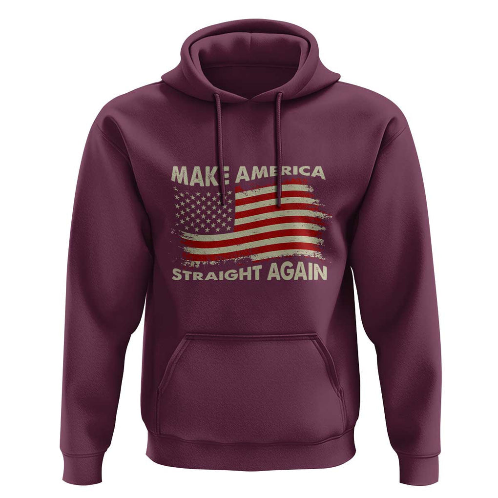 Funny MASA Hoodie Make America Straight Again American Flag Retro Groovy TS02 Maroon Print Your Wear