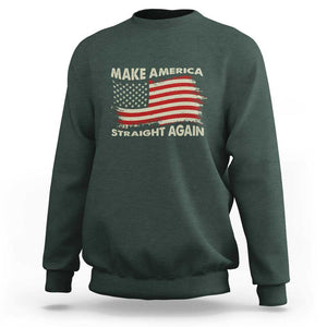 Funny MASA Sweatshirt Make America Straight Again American Flag Retro Groovy TS02 Dark Forest Green Print Your Wear