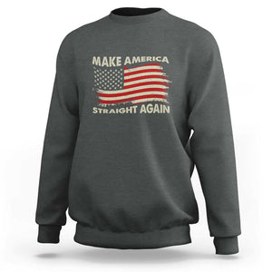 Funny MASA Sweatshirt Make America Straight Again American Flag Retro Groovy TS02 Dark Heather Print Your Wear