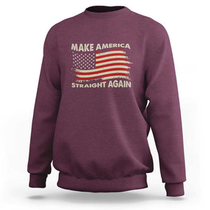 Funny MASA Sweatshirt Make America Straight Again American Flag Retro Groovy TS02 Maroon Print Your Wear