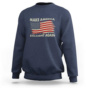 Funny MASA Sweatshirt Make America Straight Again American Flag Retro Groovy TS02 Navy Print Your Wear