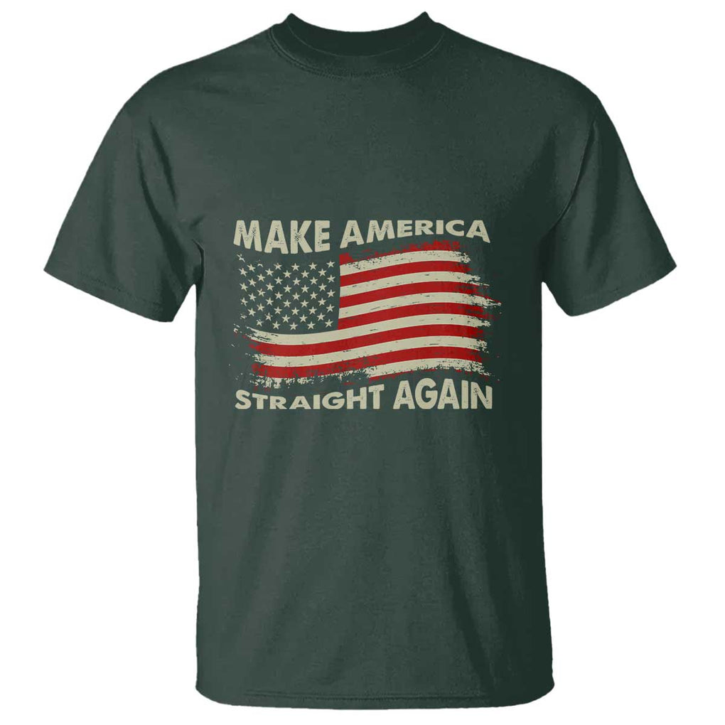 Funny MASA T Shirt Make America Straight Again American Flag Retro Groovy TS02 Dark Forest Green Print Your Wear
