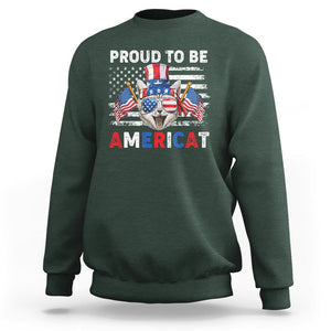 Patriotic American Cat Sweatshirt Proud To Be An Americat US Flag 4th Of July TS02 Dark Forest Green Print Your Wear