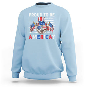 Patriotic American Cat Sweatshirt Proud To Be An Americat US Flag 4th Of July TS02 Light Blue Print Your Wear