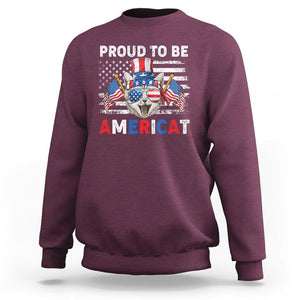 Patriotic American Cat Sweatshirt Proud To Be An Americat US Flag 4th Of July TS02 Maroon Print Your Wear