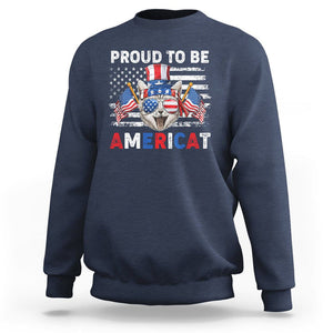 Patriotic American Cat Sweatshirt Proud To Be An Americat US Flag 4th Of July TS02 Navy Print Your Wear