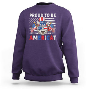 Patriotic American Cat Sweatshirt Proud To Be An Americat US Flag 4th Of July TS02 Purple Print Your Wear