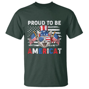 Patriotic American Cat T Shirt Proud To Be An Americat US Flag 4th Of July TS02 Dark Forest Green Print Your Wear