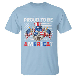 Patriotic American Cat T Shirt Proud To Be An Americat US Flag 4th Of July TS02 Light Blue Print Your Wear